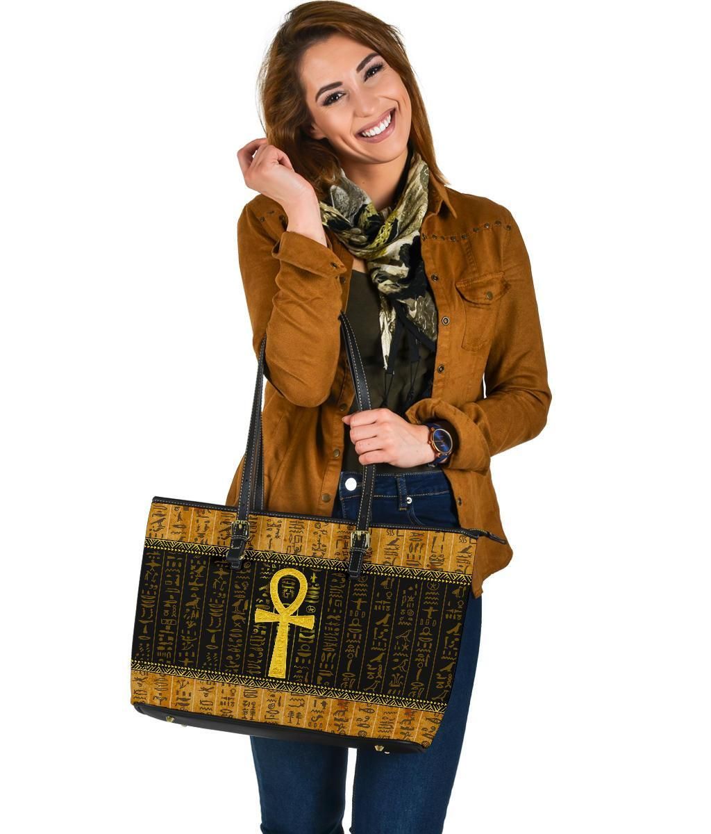 African Leather Tote Bag - Ankh Egypt Tote Bag