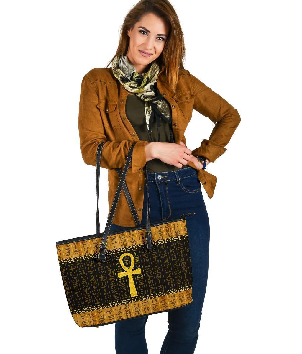 African Leather Tote Bag - Ankh Egypt Tote Bag