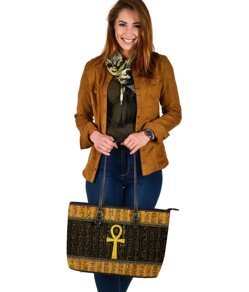African Leather Tote Bag - Ankh Egypt Tote Bag