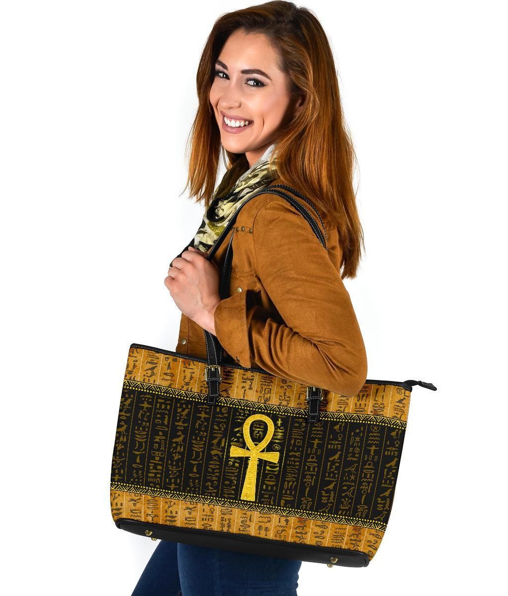 African Leather Tote Bag - Ankh Egypt Tote Bag