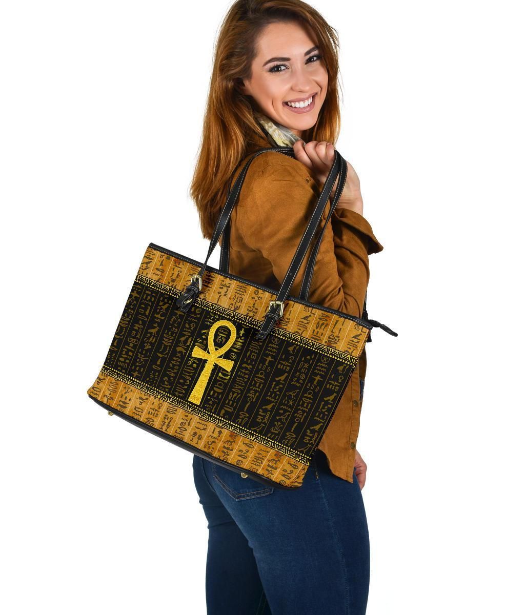 African Leather Tote Bag - Ankh Egypt Tote Bag