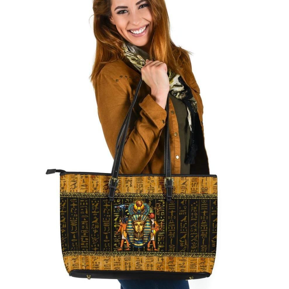 African Leather Tote Bag - Mysteries Of Ancient Egypt Tote Bag