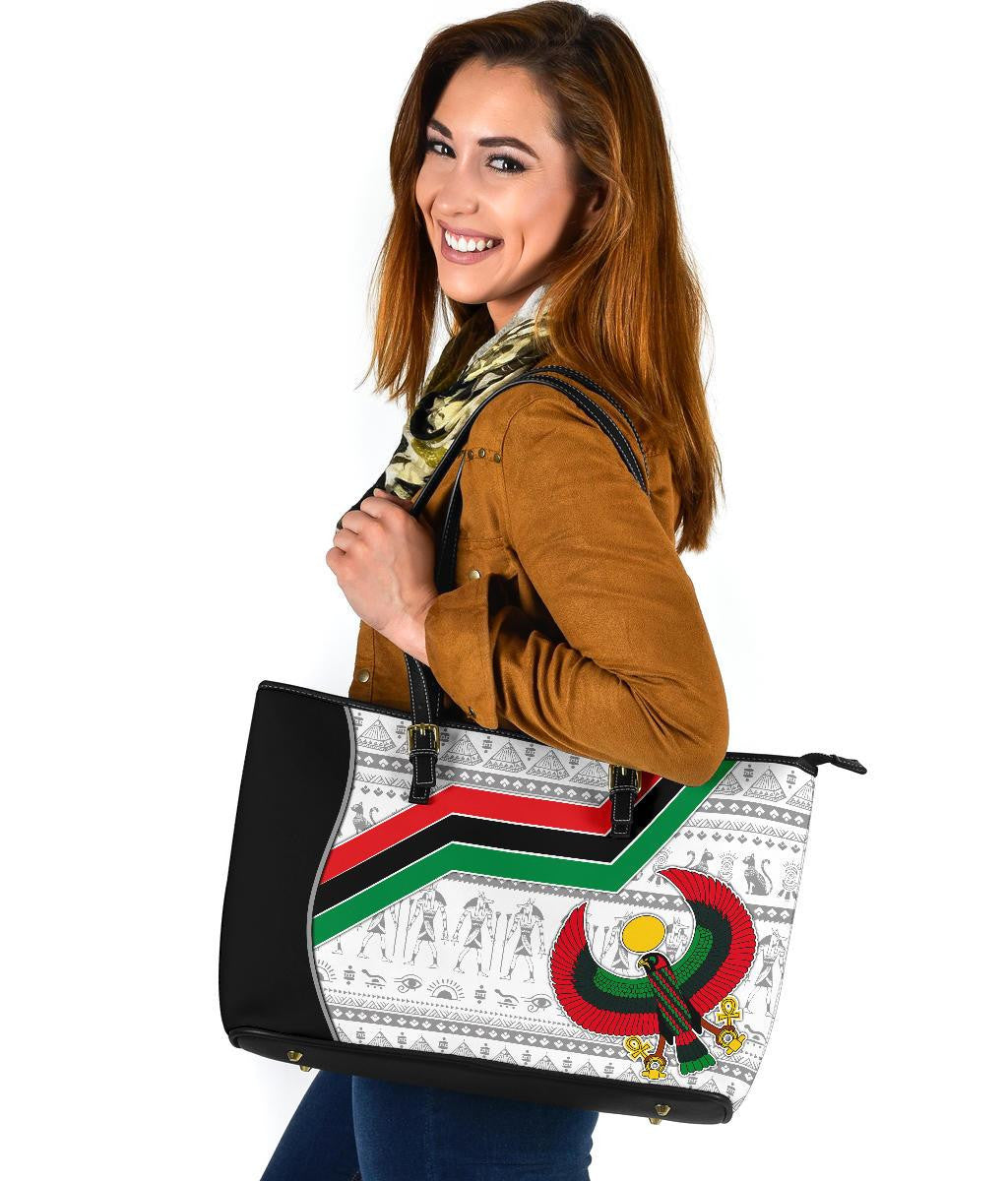 Africa Leather Tote Bag - Egyptian Patterns Tote Bag