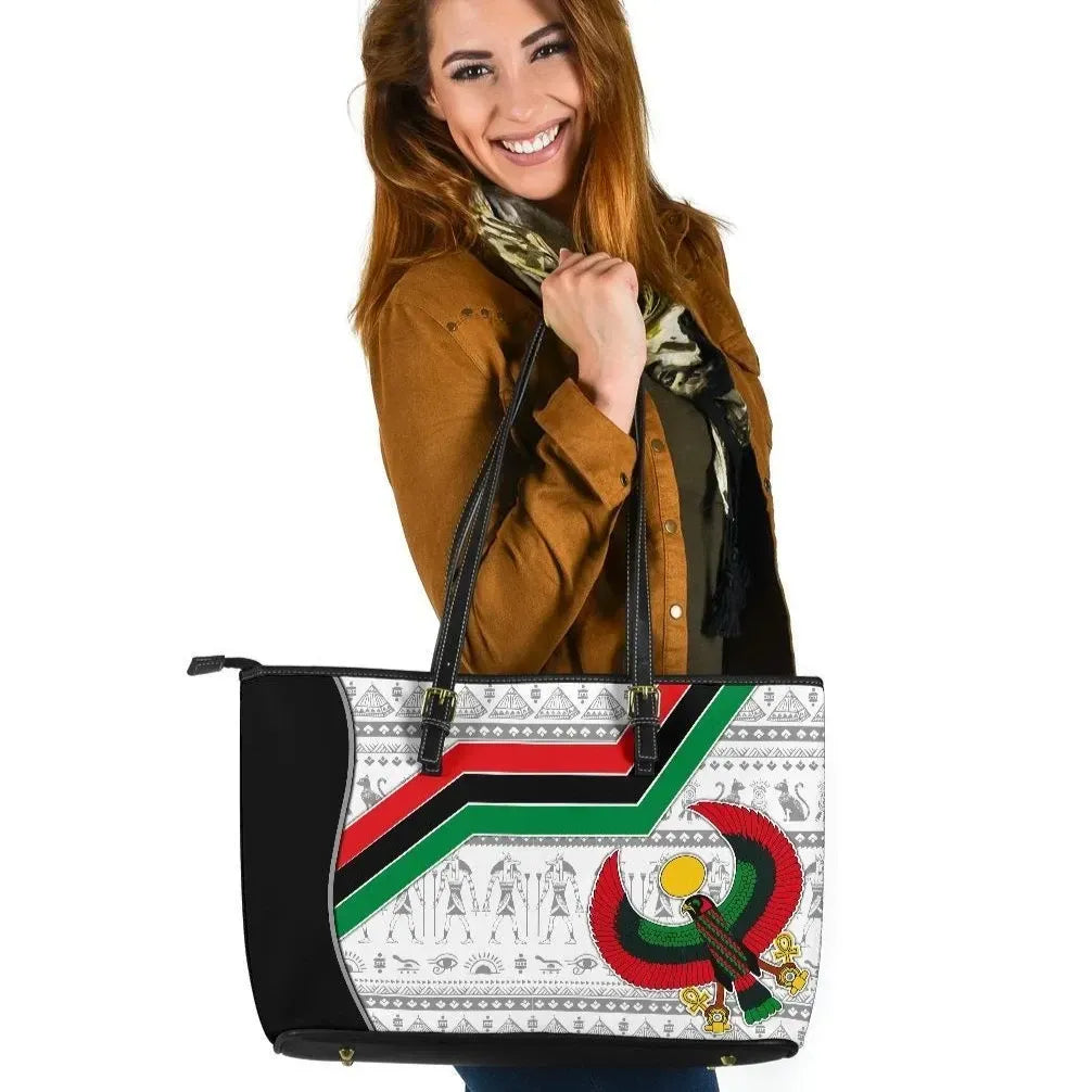 Africa Leather Tote Bag - Egyptian Patterns Tote Bag