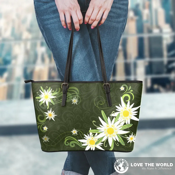 Switzerland Leather Tote Bag Swiss Edelweiss Flower