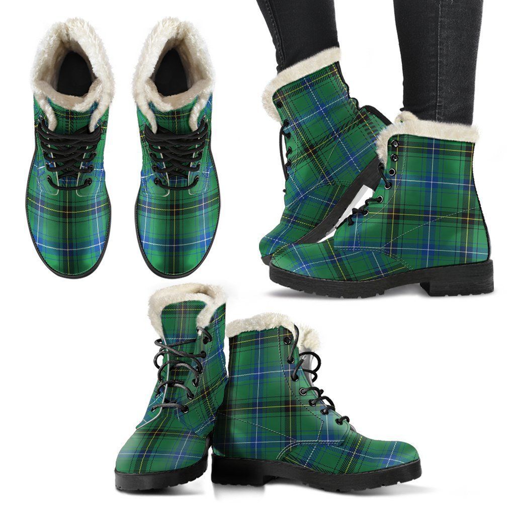 Henderson Ancient Tartan Clan Faux Fur Leather Boots