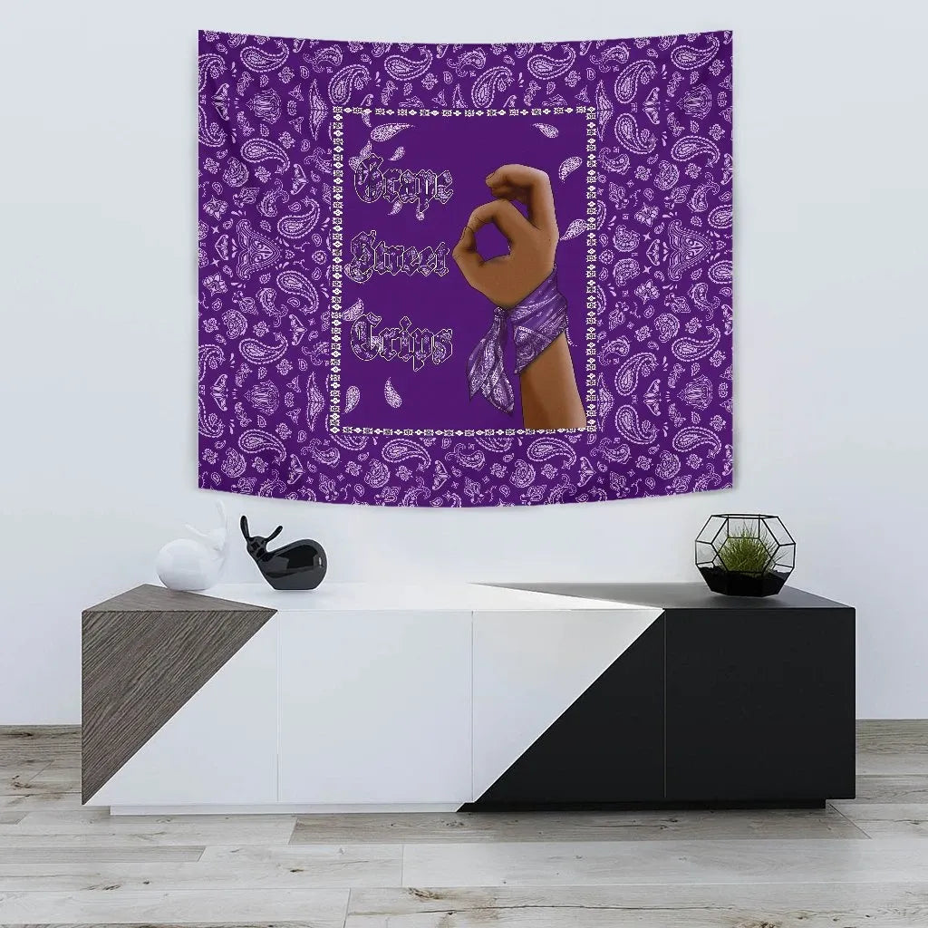 Grape Street Crips Gang Sign Tapestry - Purple Bandana