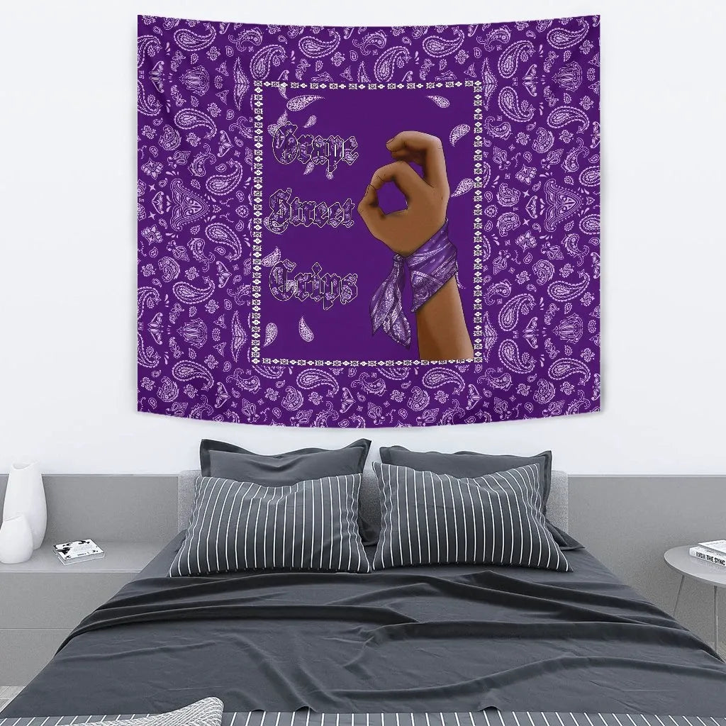 Grape Street Crips Gang Sign Tapestry - Purple Bandana