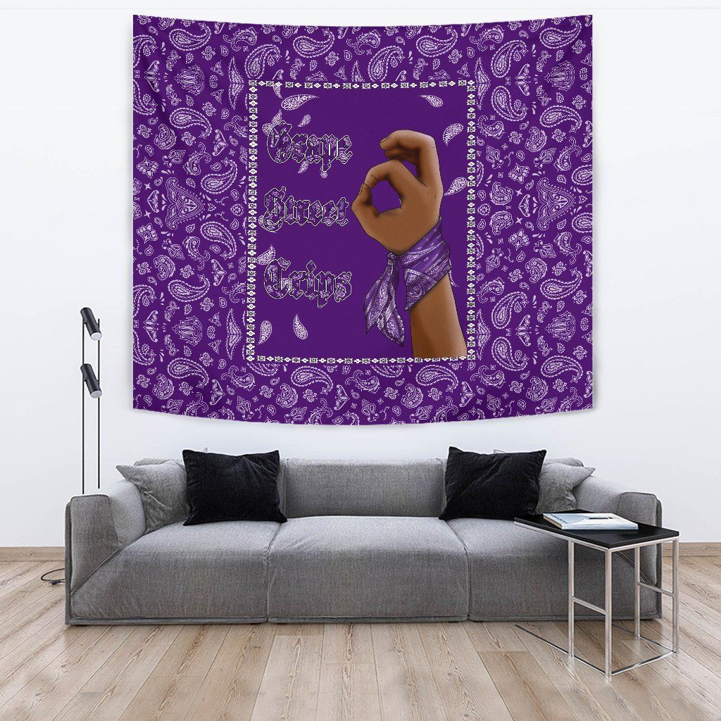 Grape Street Crips Gang Sign Tapestry - Purple Bandana