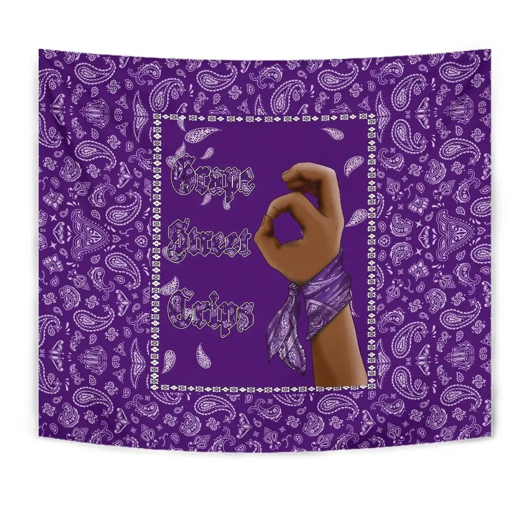 Grape Street Crips Gang Sign Tapestry - Purple Bandana