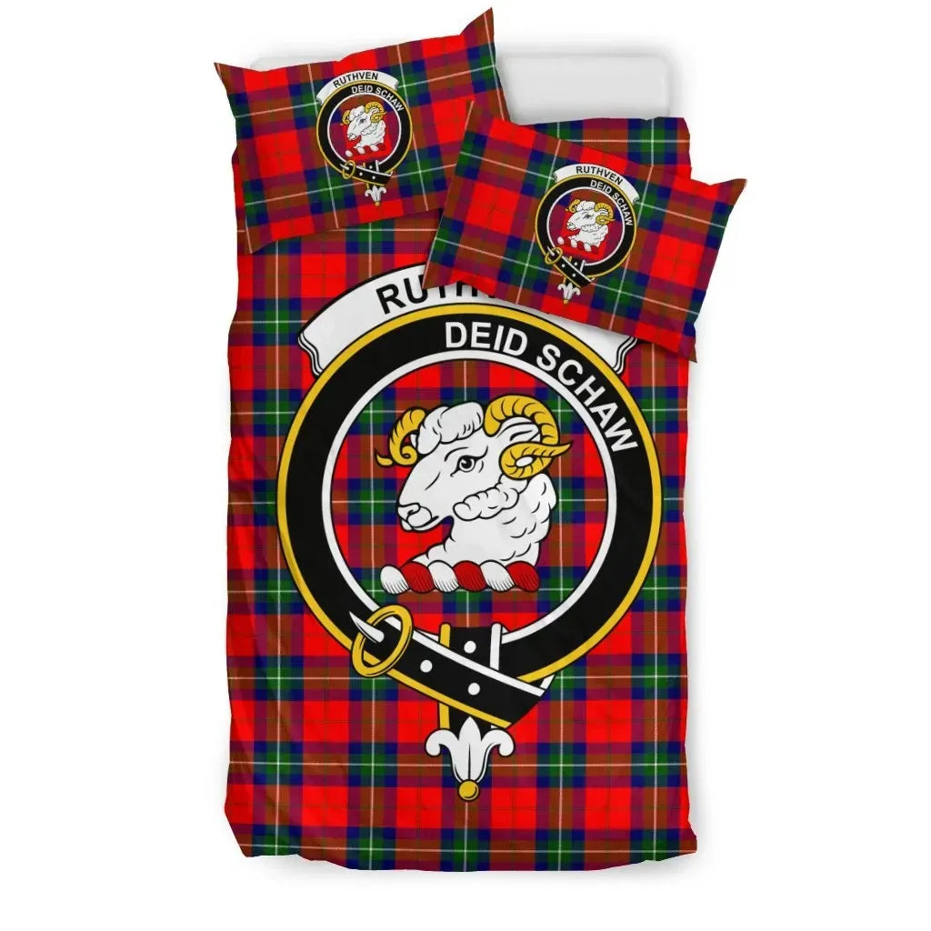 Ruthven Clan Bedding Set, Scottish Tartan Ruthven Clan Bedding Set Crest Style