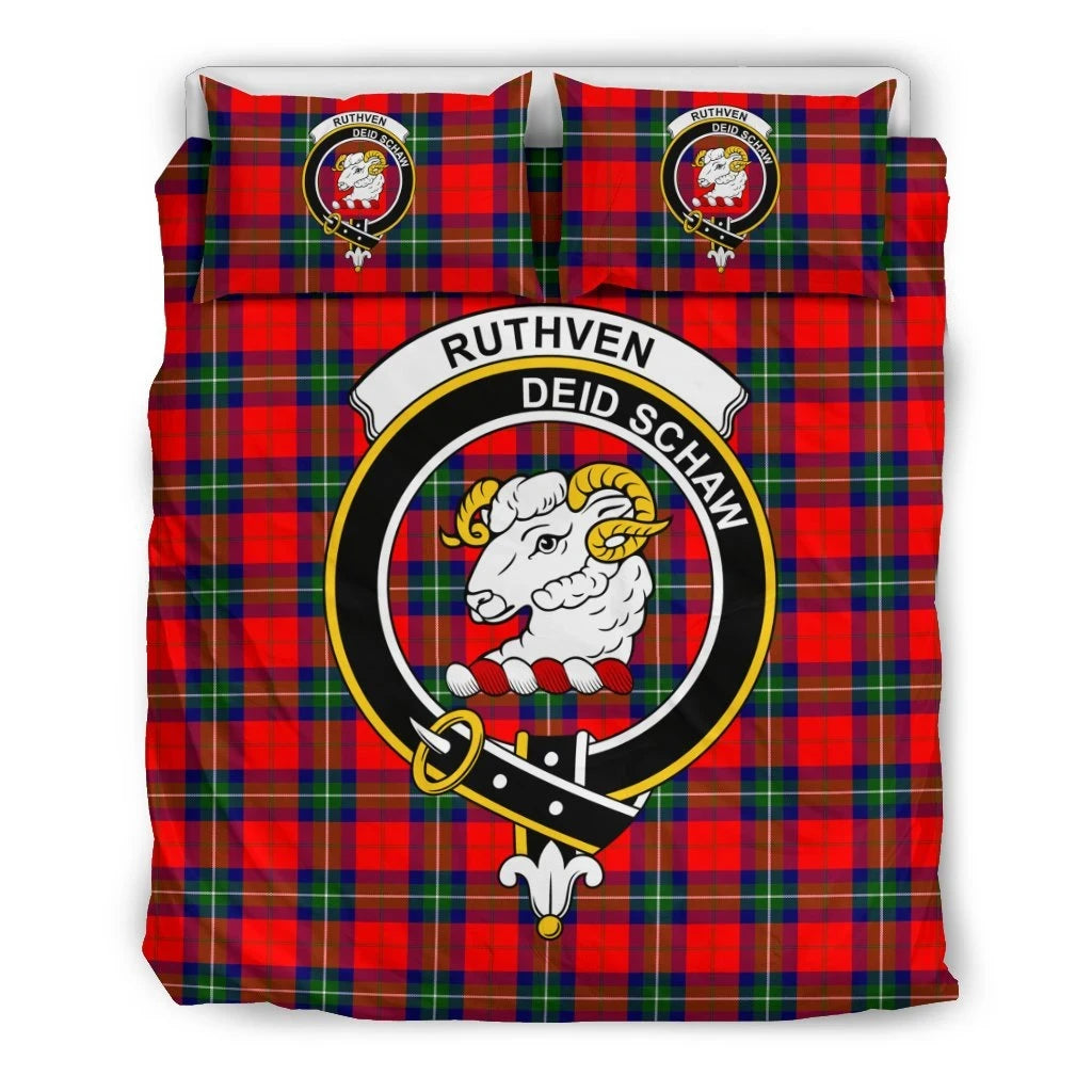 Ruthven Clan Bedding Set, Scottish Tartan Ruthven Clan Bedding Set Crest Style