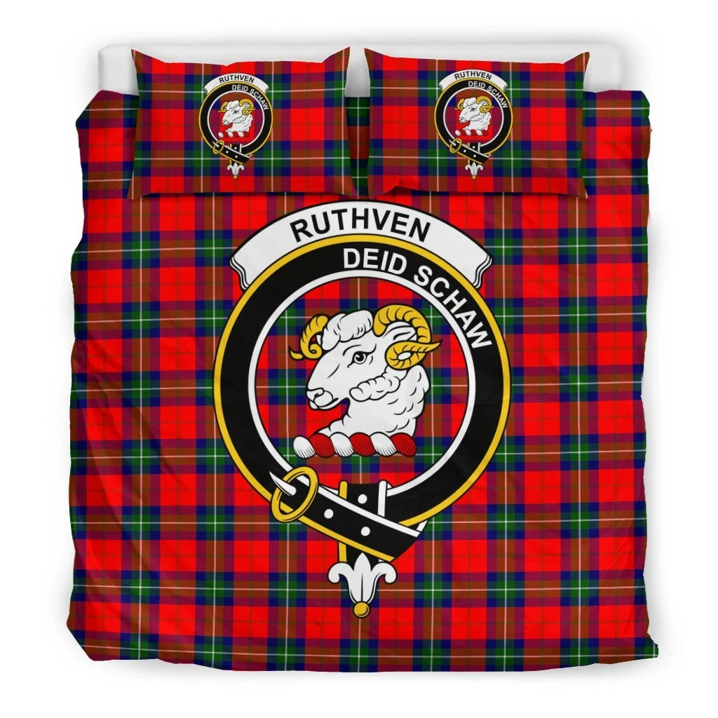 Ruthven Clan Bedding Set, Scottish Tartan Ruthven Clan Bedding Set Crest Style