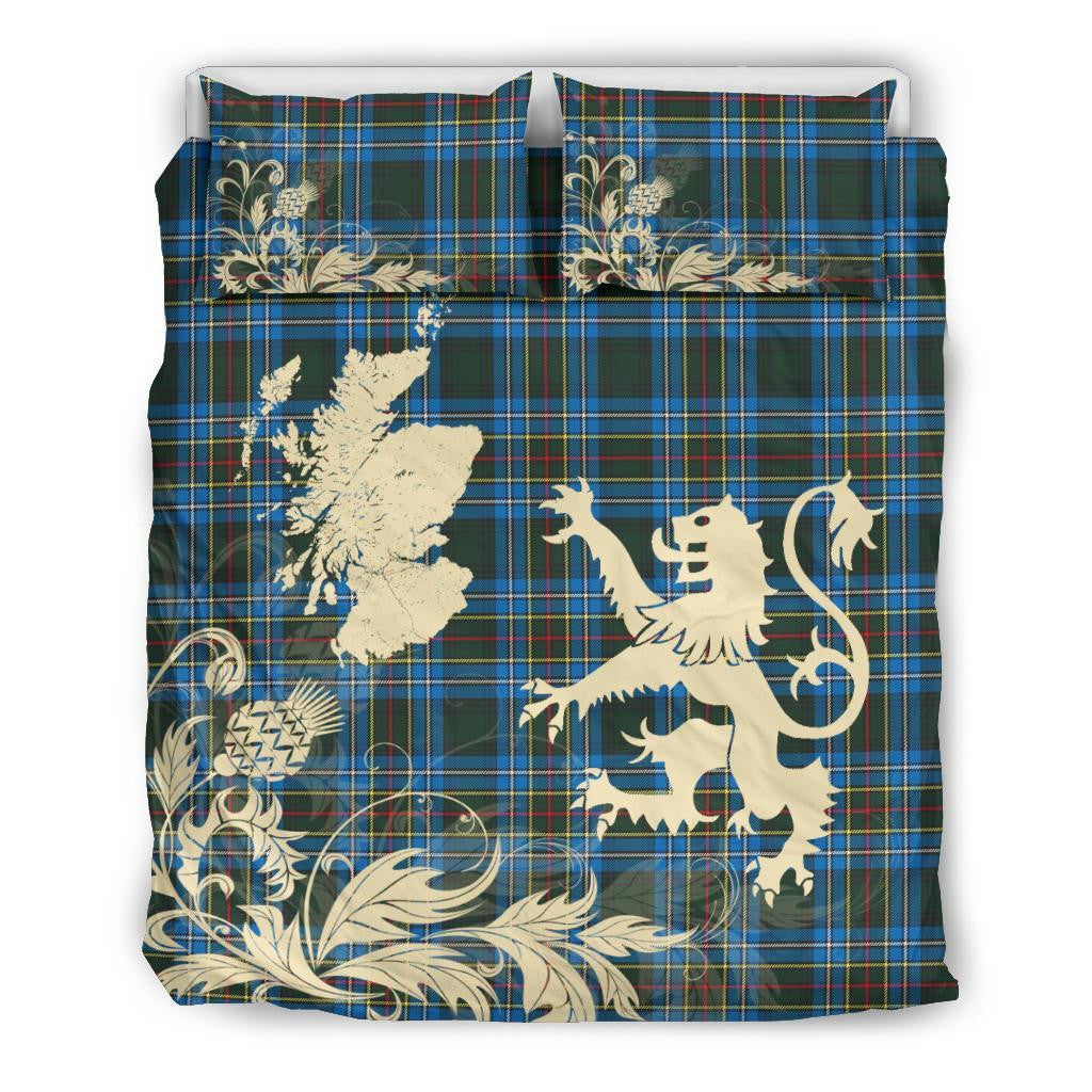 Cockburn Modern Clan Bedding Set, Scottish Tartan Cockburn Modern Clan Bedding Set Scotland Lion & Thistle Map Style