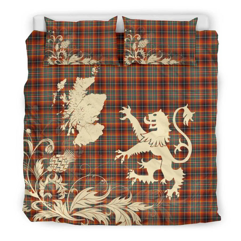 Innes Ancient Clan Bedding Set, Scottish Tartan Innes Ancient Clan Bedding Set Scotland Lion & Thistle Map Style