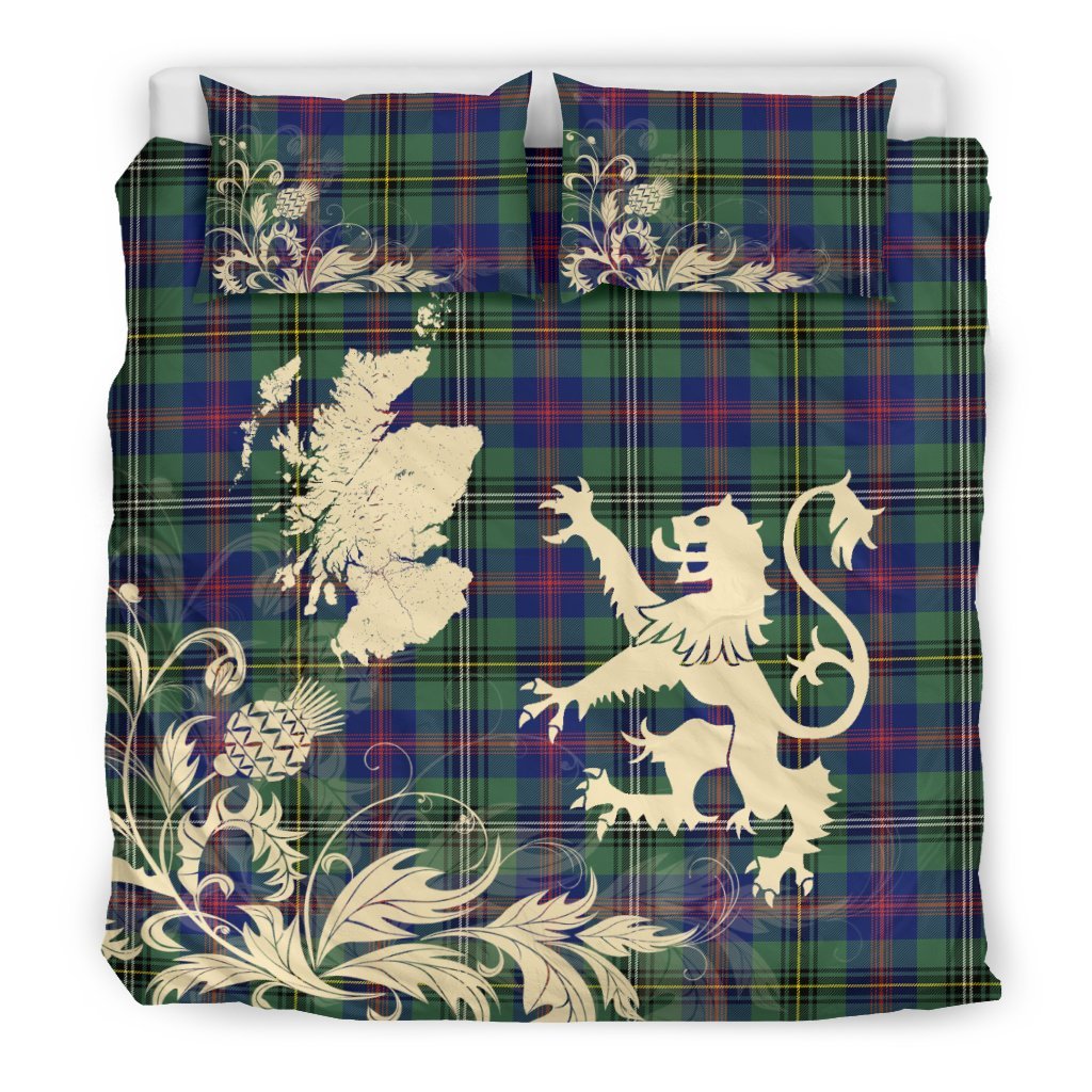 Wood Modern Clan Bedding Set, Scottish Tartan Wood Modern Clan Bedding Set Scotland Lion & Thistle Map Style