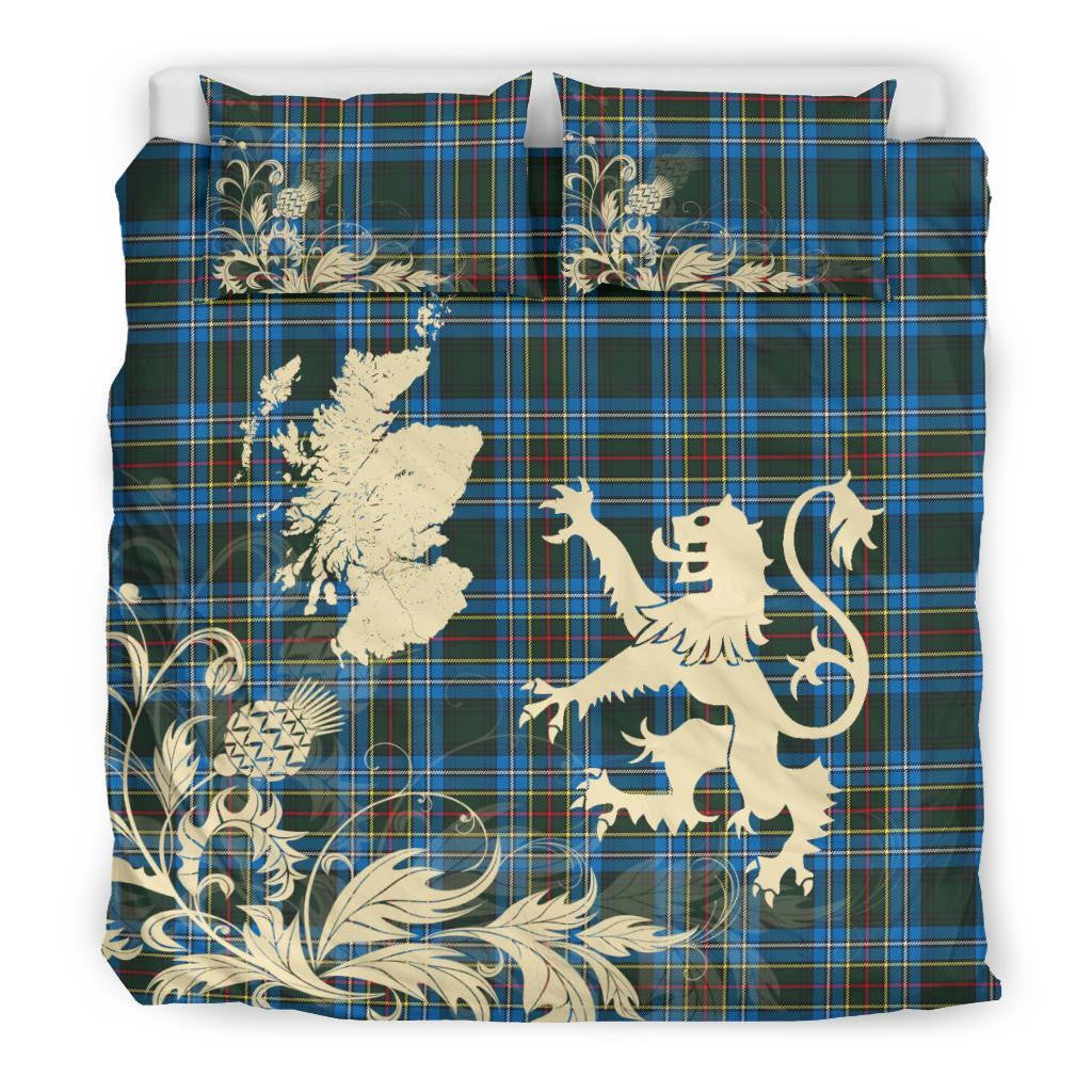 Cockburn Modern Clan Bedding Set, Scottish Tartan Cockburn Modern Clan Bedding Set Scotland Lion & Thistle Map Style