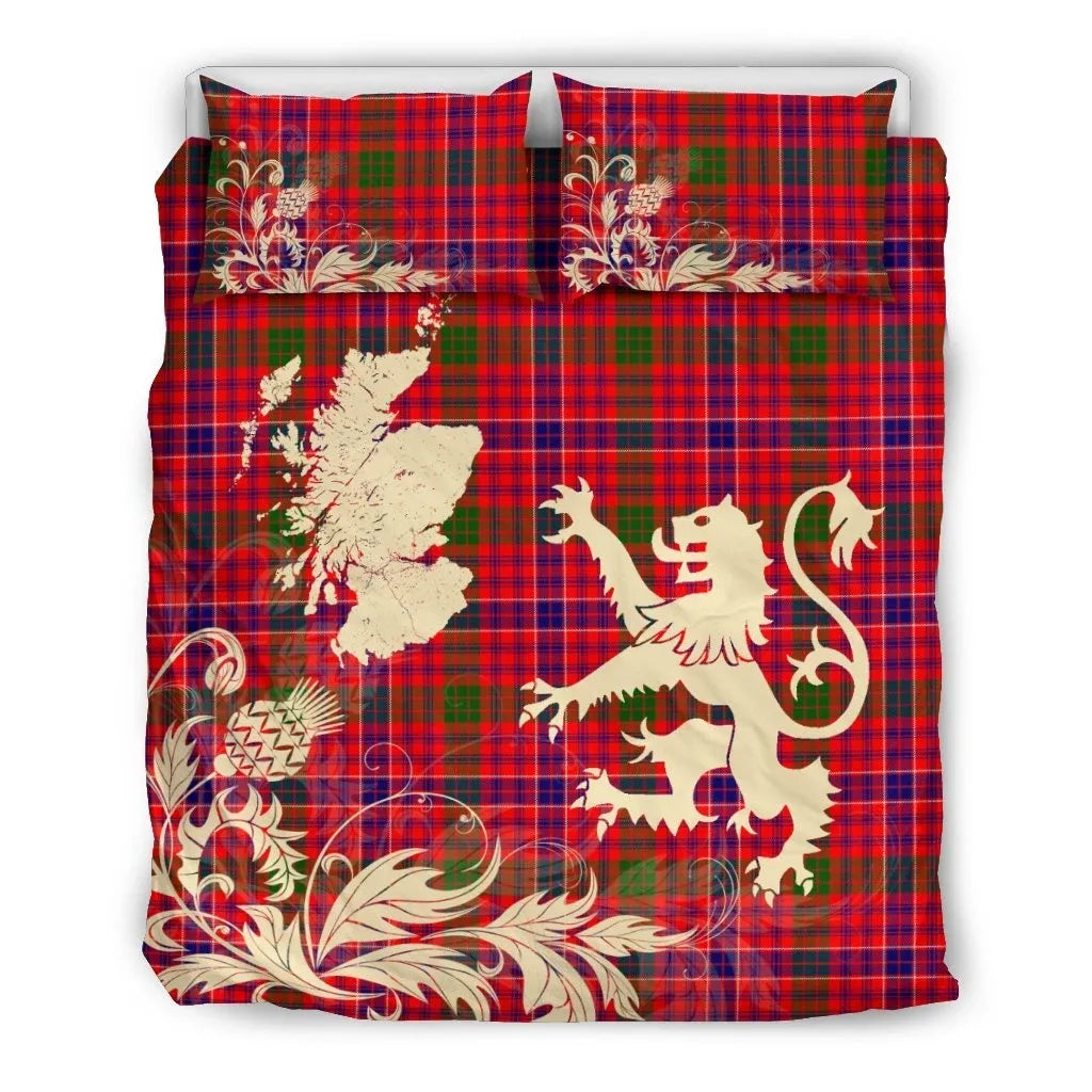 Macrae Modern Clan Bedding Set, Scottish Tartan Macrae Modern Clan Bedding Set Scotland Lion & Thistle Map Style