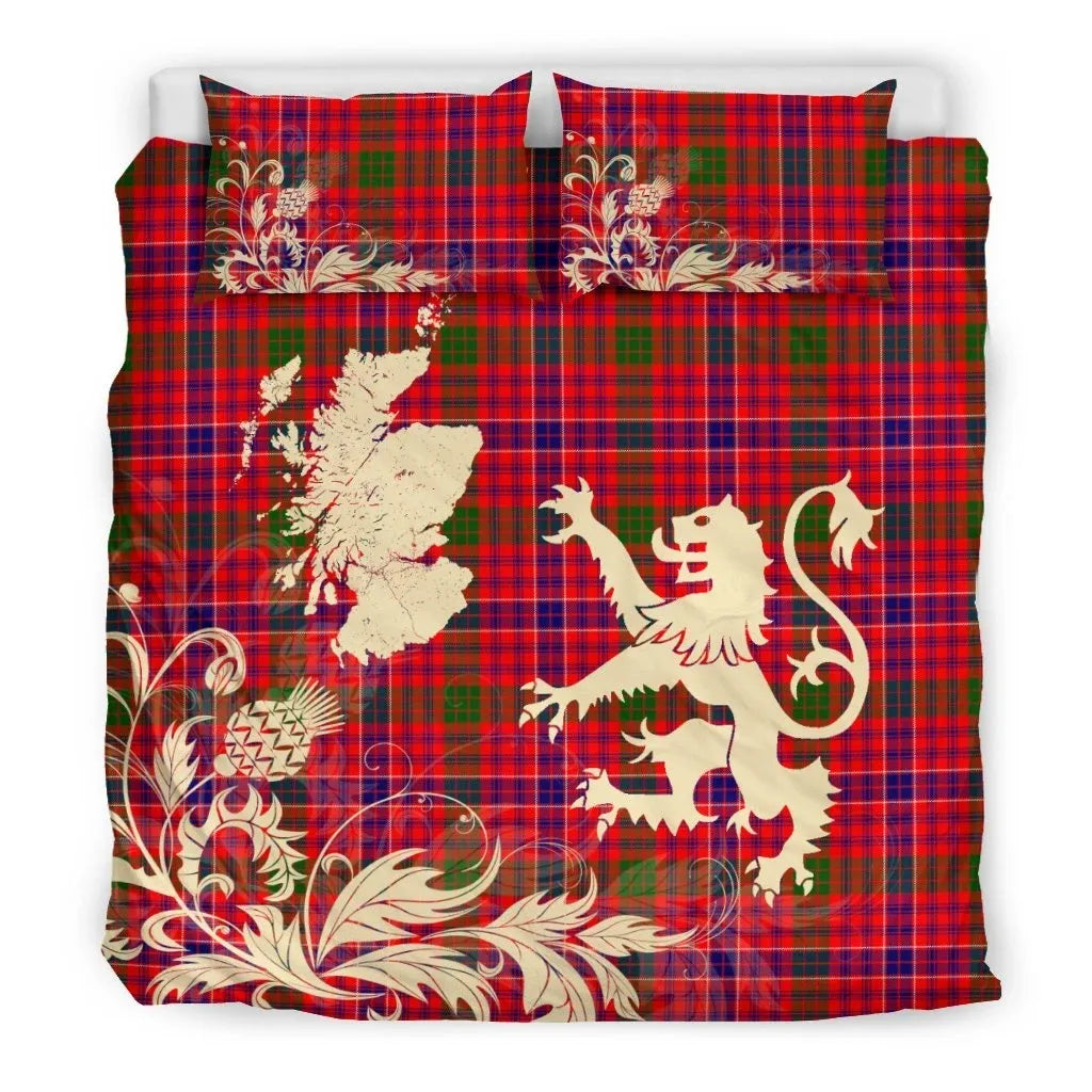 Macrae Modern Clan Bedding Set, Scottish Tartan Macrae Modern Clan Bedding Set Scotland Lion & Thistle Map Style