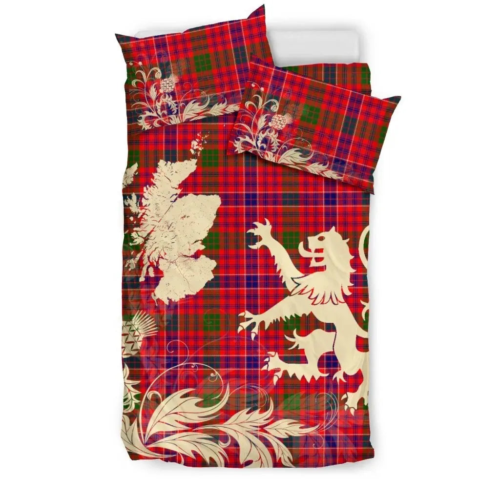 Macrae Modern Clan Bedding Set, Scottish Tartan Macrae Modern Clan Bedding Set Scotland Lion & Thistle Map Style