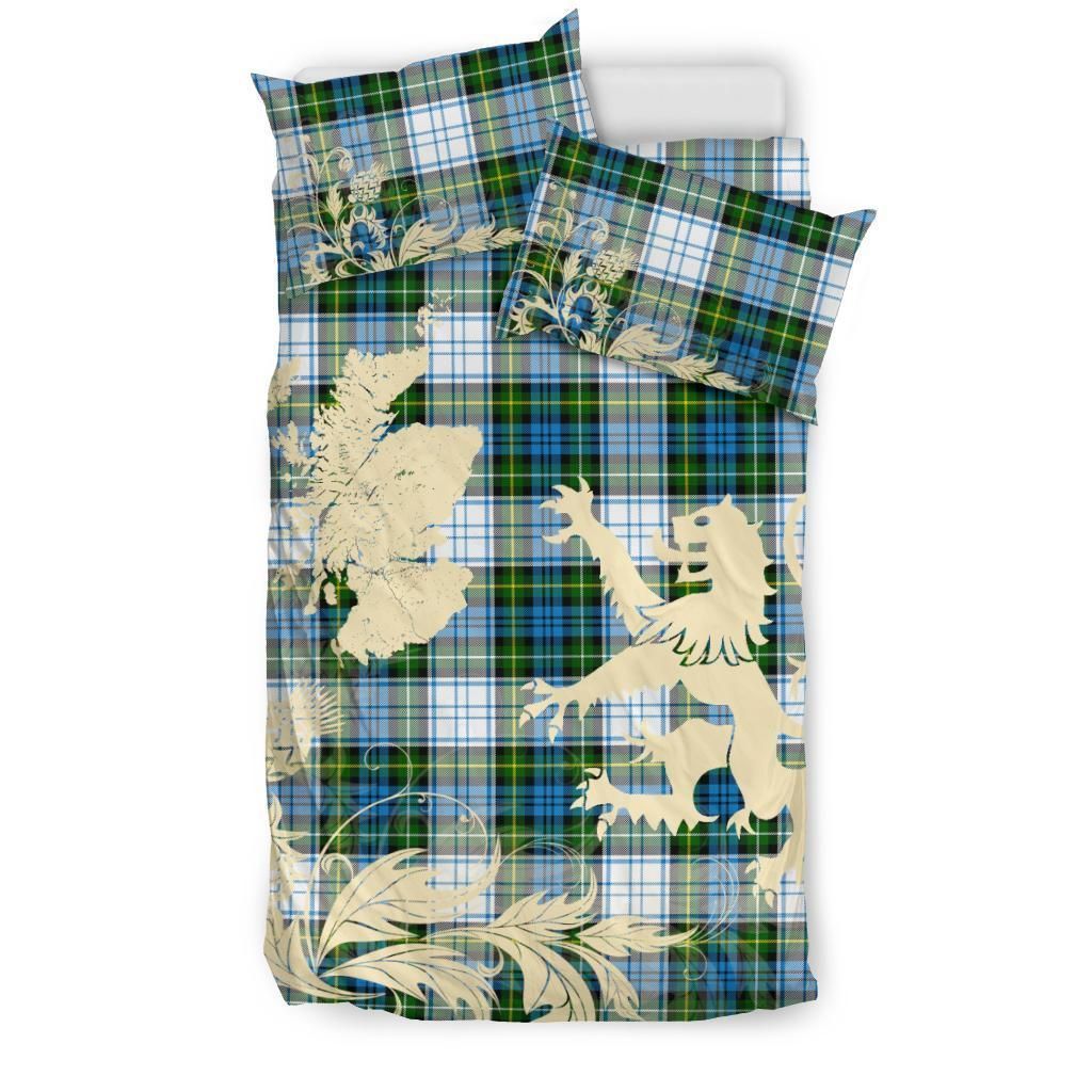 Campbell Dress Clan Bedding Set, Scottish Tartan Campbell Dress Clan Bedding Set Scotland Lion & Thistle Map Style