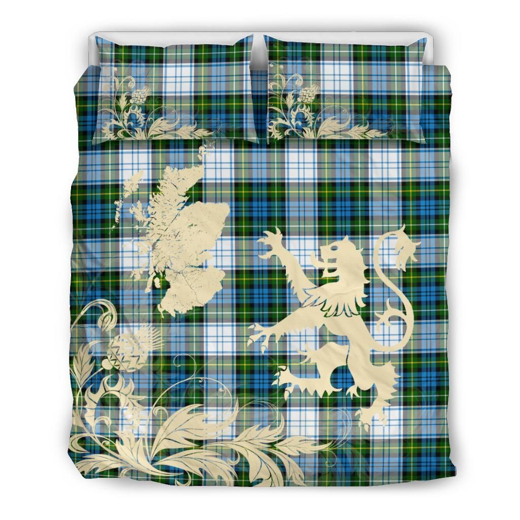 Campbell Dress Clan Bedding Set, Scottish Tartan Campbell Dress Clan Bedding Set Scotland Lion & Thistle Map Style
