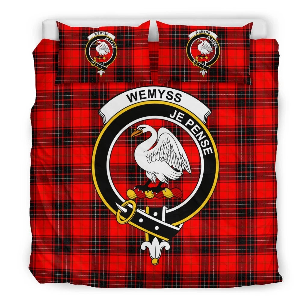 Wemyss Clan Bedding Set, Scottish Tartan Wemyss Clan Bedding Set Crest Style