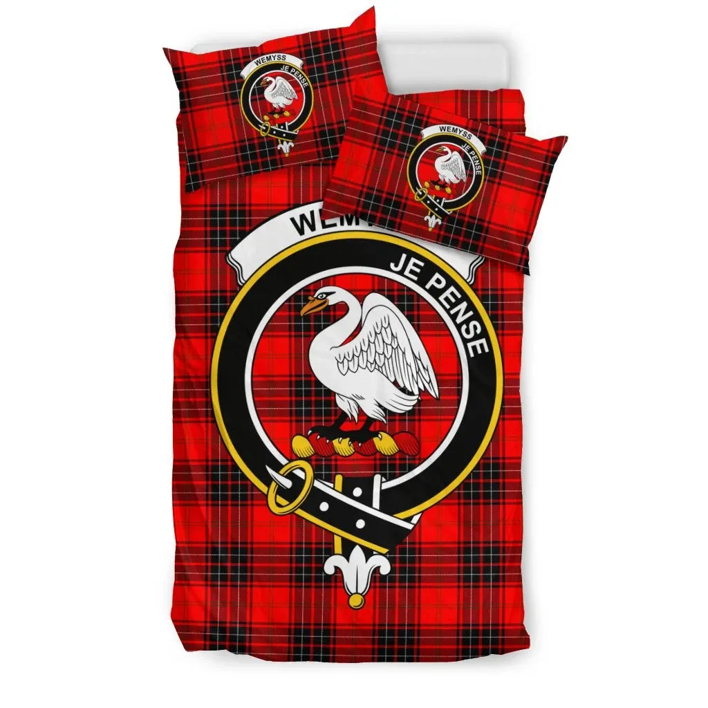 Wemyss Clan Bedding Set, Scottish Tartan Wemyss Clan Bedding Set Crest Style