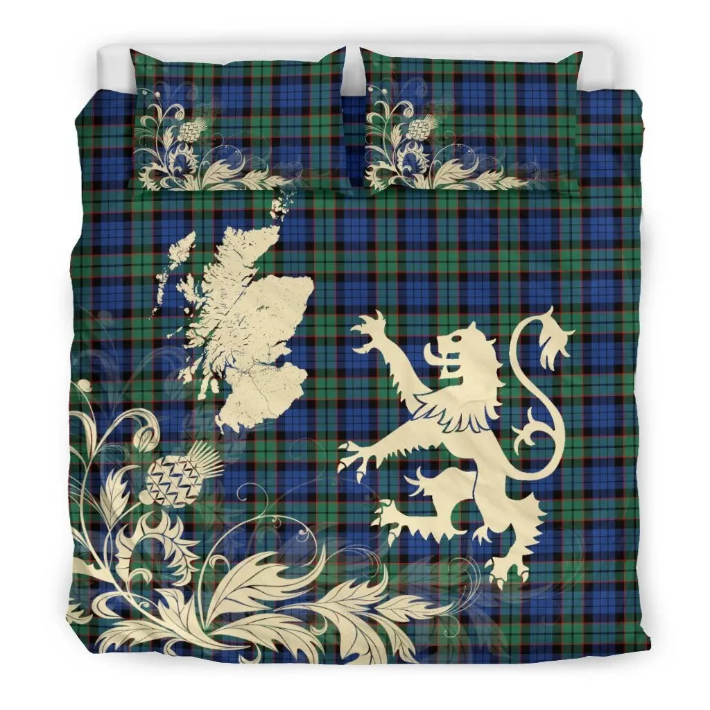 Fletcher Ancient Clan Bedding Set, Scottish Tartan Fletcher Ancient Clan Bedding Set Scotland Lion & Thistle Map Style