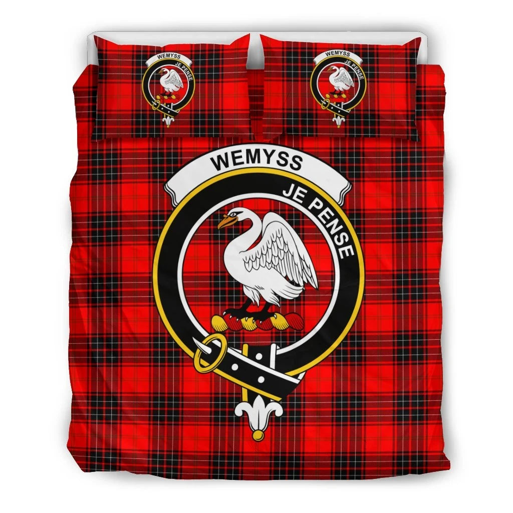 Wemyss Clan Bedding Set, Scottish Tartan Wemyss Clan Bedding Set Crest Style