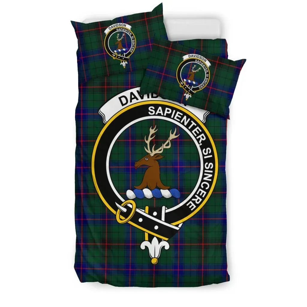 Davidson Clan Bedding Set, Scottish Tartan Davidson Clan Bedding Set Crest Style