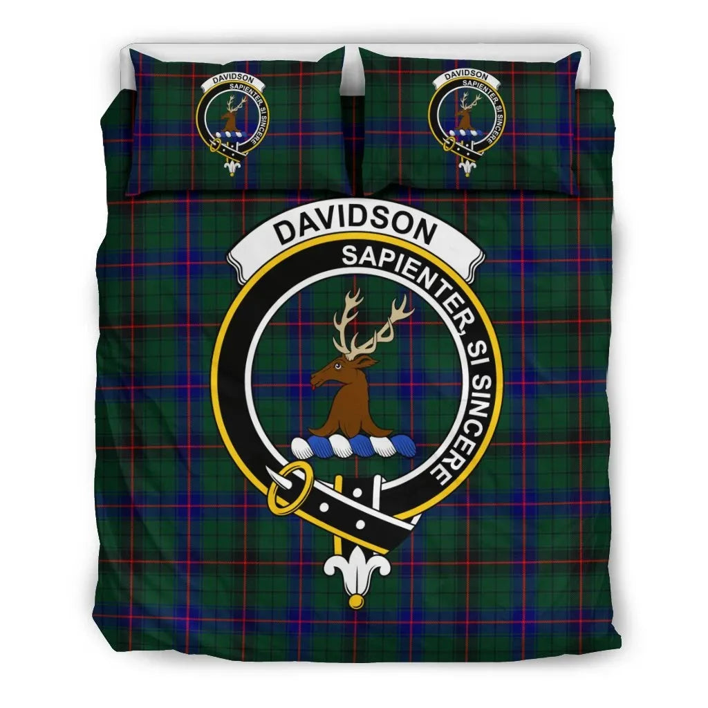 Davidson Clan Bedding Set, Scottish Tartan Davidson Clan Bedding Set Crest Style