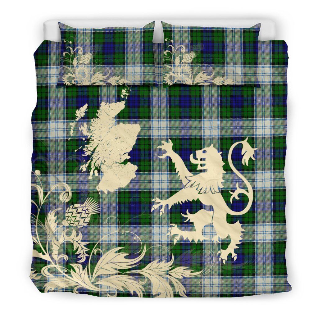 Blackwatch Dress Modern Clan Bedding Set, Scottish Tartan Blackwatch Dress Modern Clan Bedding Set Scotland Lion & Thistle Map Style