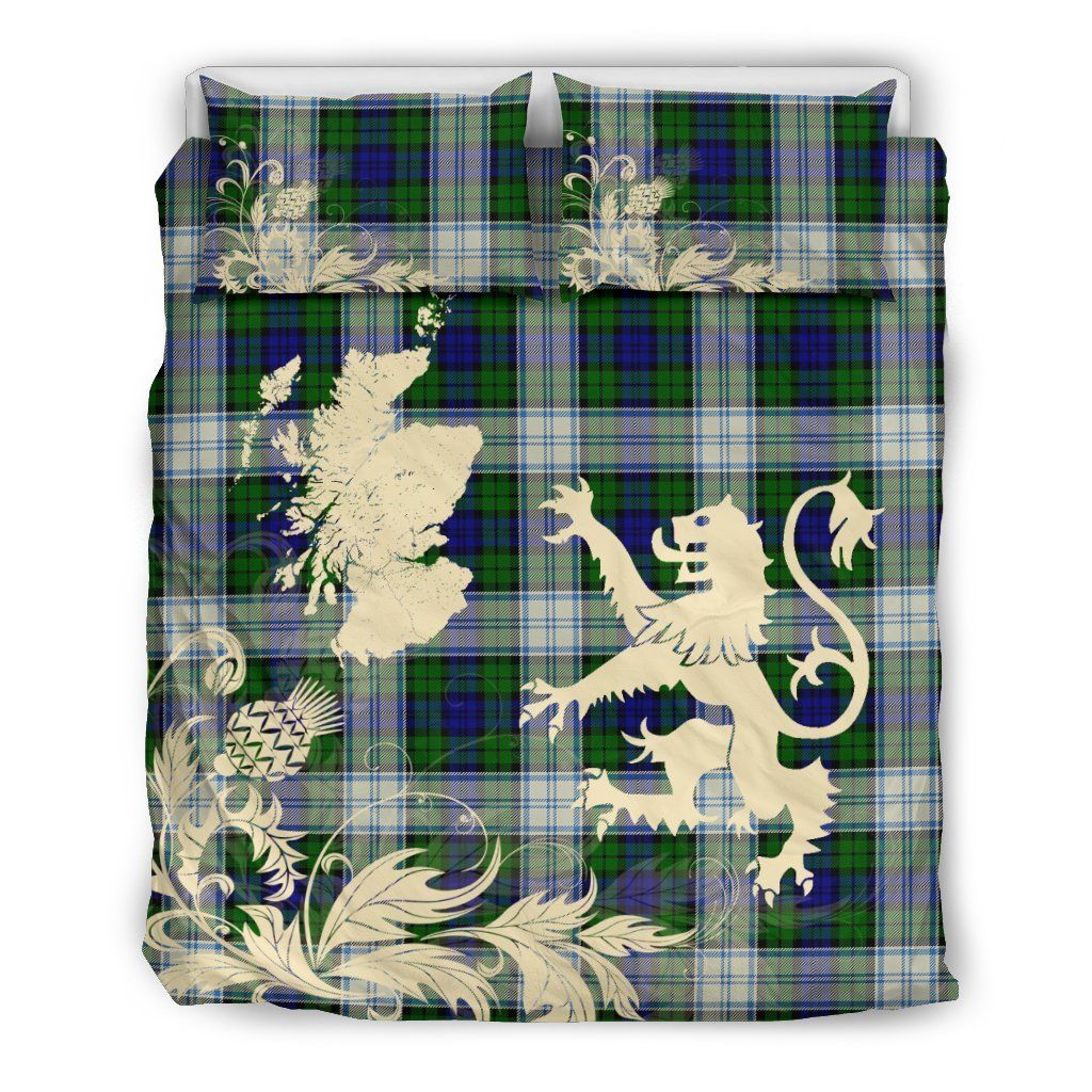 Blackwatch Dress Modern Clan Bedding Set, Scottish Tartan Blackwatch Dress Modern Clan Bedding Set Scotland Lion & Thistle Map Style