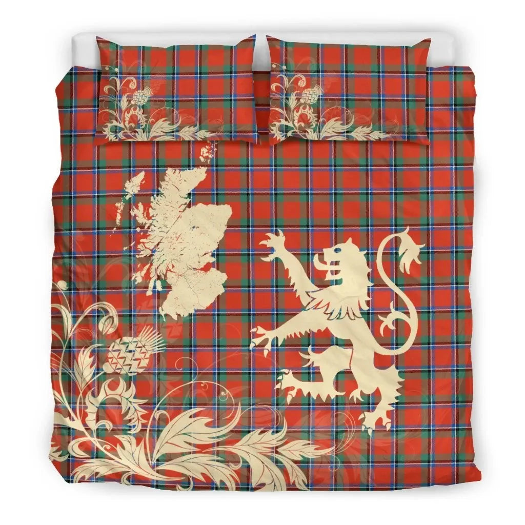 Sinclair Ancient Clan Bedding Set, Scottish Tartan Sinclair Ancient Clan Bedding Set Scotland Lion & Thistle Map Style