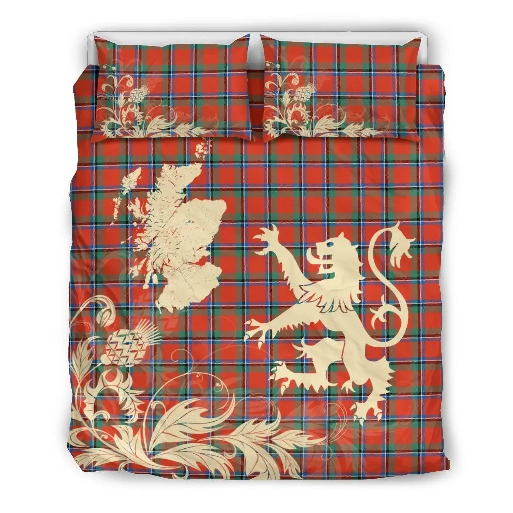 Sinclair Ancient Clan Bedding Set, Scottish Tartan Sinclair Ancient Clan Bedding Set Scotland Lion & Thistle Map Style