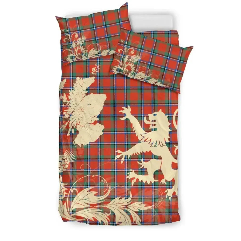 Sinclair Ancient Clan Bedding Set, Scottish Tartan Sinclair Ancient Clan Bedding Set Scotland Lion & Thistle Map Style