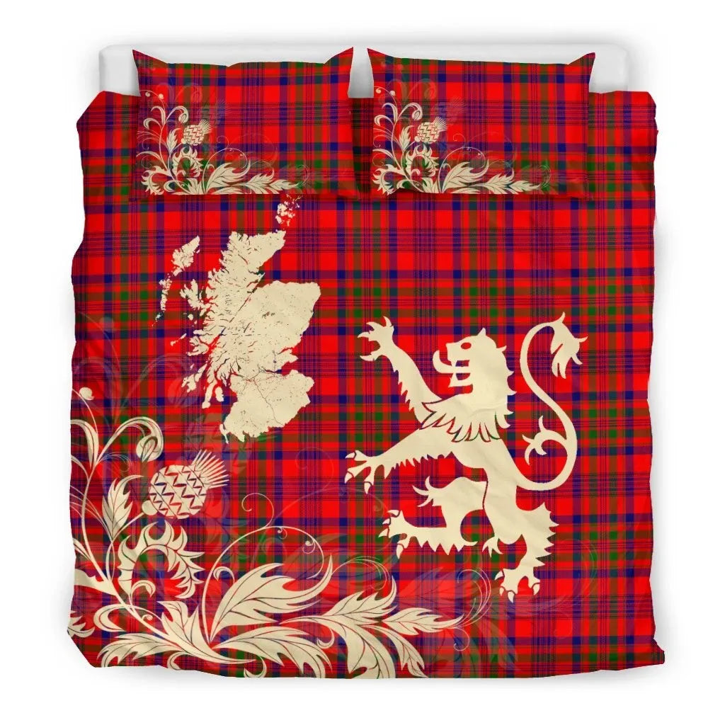 Murray Of Tulloch Modern Clan Bedding Set, Scottish Tartan Murray Of Tulloch Modern Clan Bedding Set Scotland Lion & Thistle Map Style