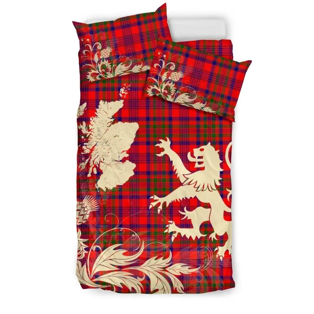 Murray Of Tulloch Modern Clan Bedding Set, Scottish Tartan Murray Of Tulloch Modern Clan Bedding Set Scotland Lion & Thistle Map Style