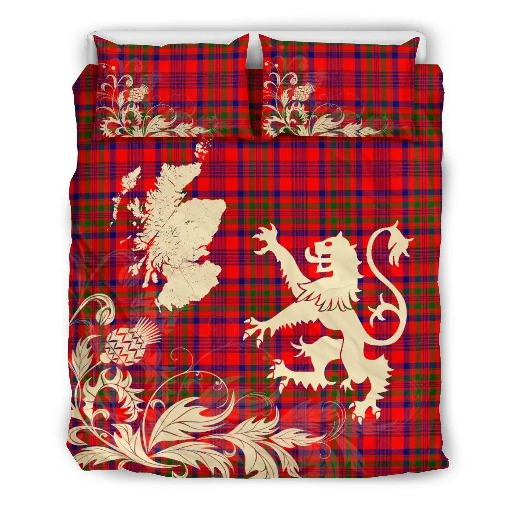 Murray Of Tulloch Modern Clan Bedding Set, Scottish Tartan Murray Of Tulloch Modern Clan Bedding Set Scotland Lion & Thistle Map Style