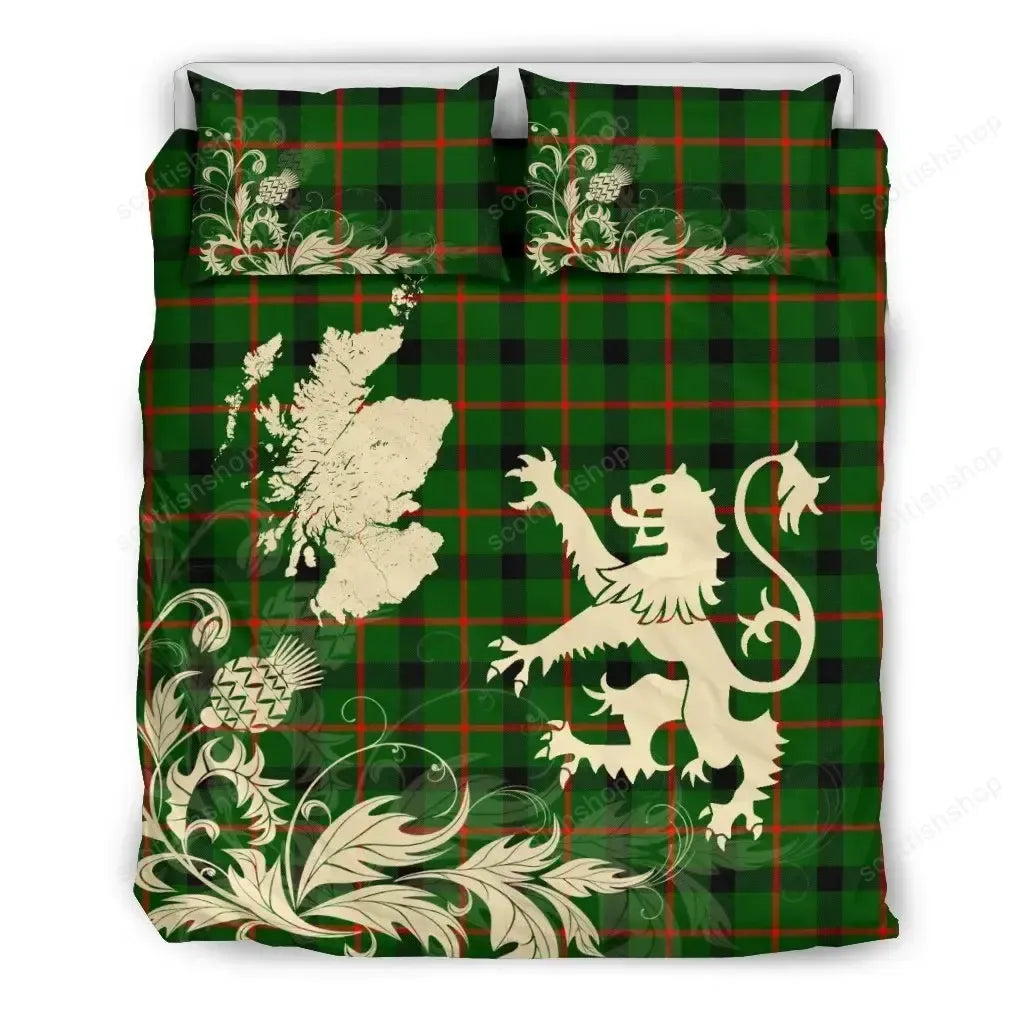 Kincaid Modern Clan Bedding Set, Scottish Tartan Kincaid Modern Clan Bedding Set Scotland Lion & Thistle Map Style