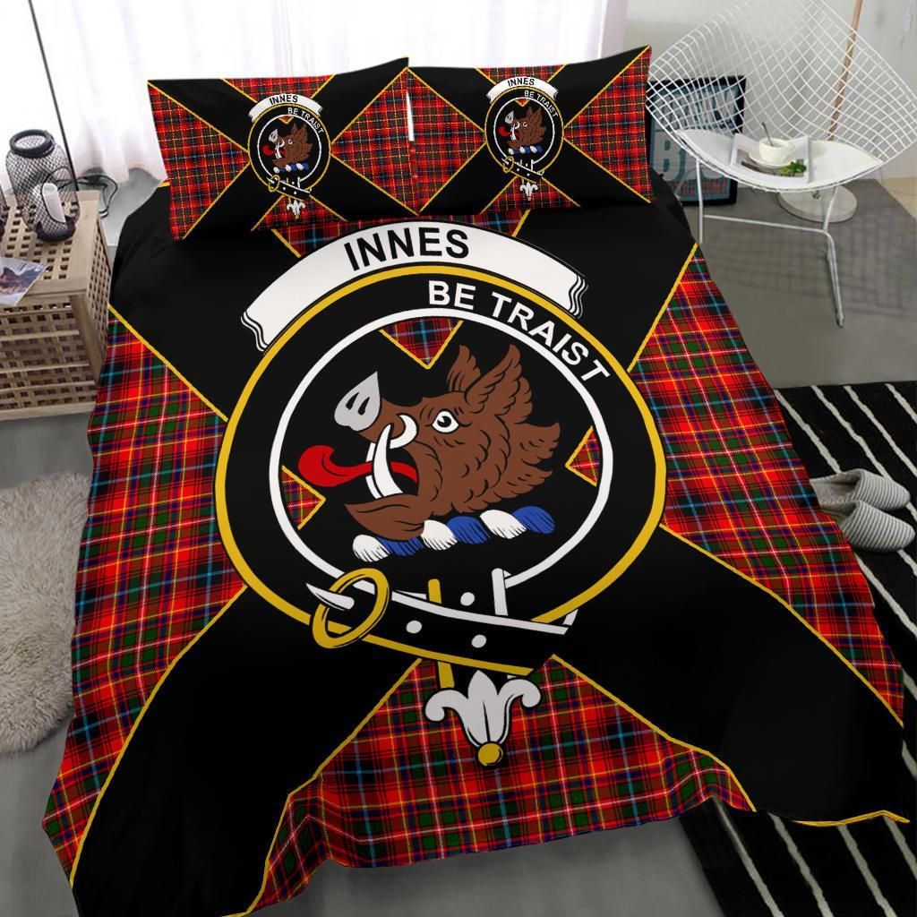 Innes Clan Bedding Set, Scottish Tartan Innes Clan Bedding Set Luxury Style