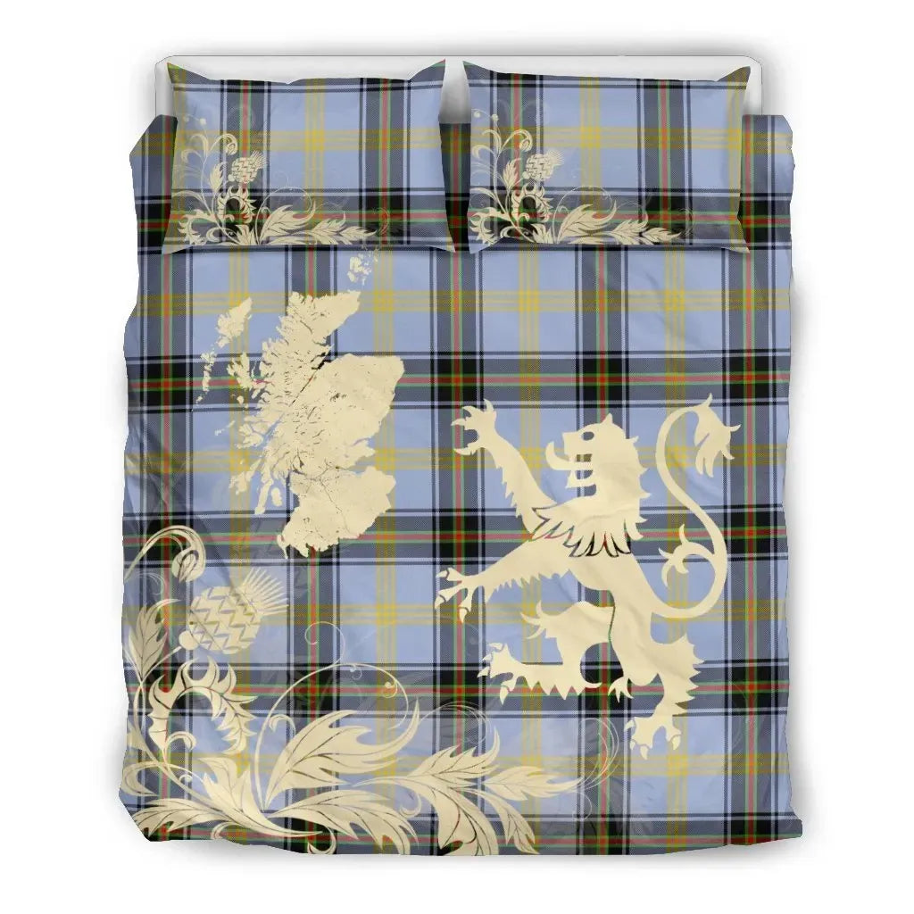 Bell Of The Borders Clan Bedding Set, Scottish Tartan Bell Of The Borders Clan Bedding Set Scotland Lion & Thistle Map Style