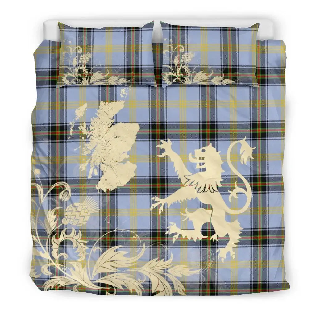 Bell Of The Borders Clan Bedding Set, Scottish Tartan Bell Of The Borders Clan Bedding Set Scotland Lion & Thistle Map Style