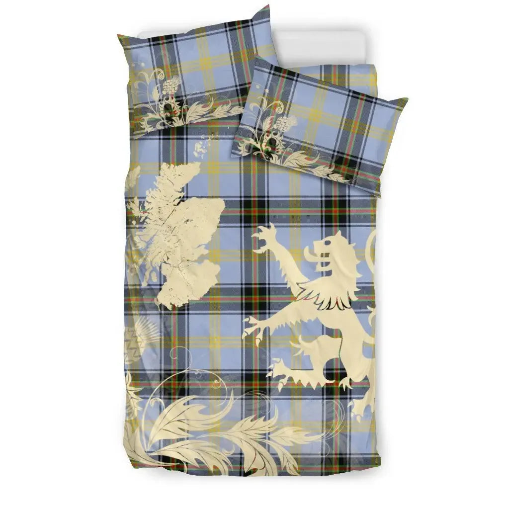 Bell Of The Borders Clan Bedding Set, Scottish Tartan Bell Of The Borders Clan Bedding Set Scotland Lion & Thistle Map Style