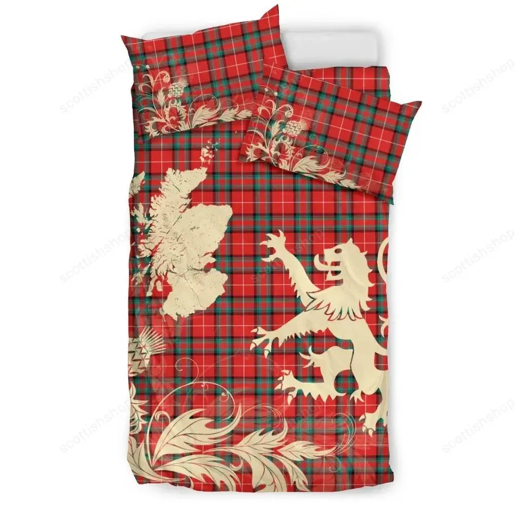 Stuart Of Bute Clan Bedding Set, Scottish Tartan Stuart Of Bute Clan Bedding Set Scotland Lion & Thistle Map Style