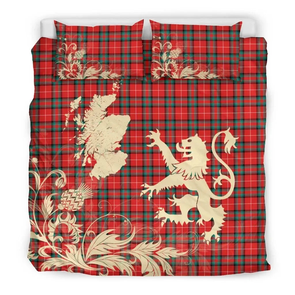 Stuart Of Bute Clan Bedding Set, Scottish Tartan Stuart Of Bute Clan Bedding Set Scotland Lion & Thistle Map Style