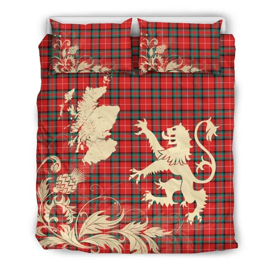 Stuart Of Bute Clan Bedding Set, Scottish Tartan Stuart Of Bute Clan Bedding Set Scotland Lion & Thistle Map Style