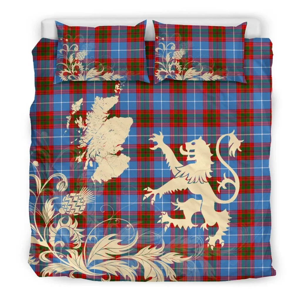 Pennycook Clan Bedding Set, Scottish Tartan Pennycook Clan Bedding Set Scotland Lion & Thistle Map Style