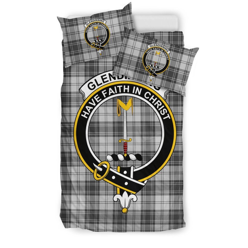 Glendinning Clan Bedding Set, Scottish Tartan Glendinning Clan Bedding Set Crest Style